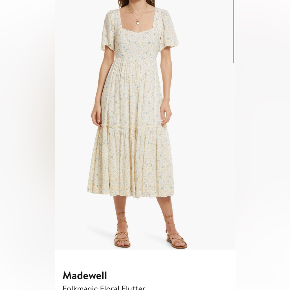 Madewell Cream Floral Midi Dress